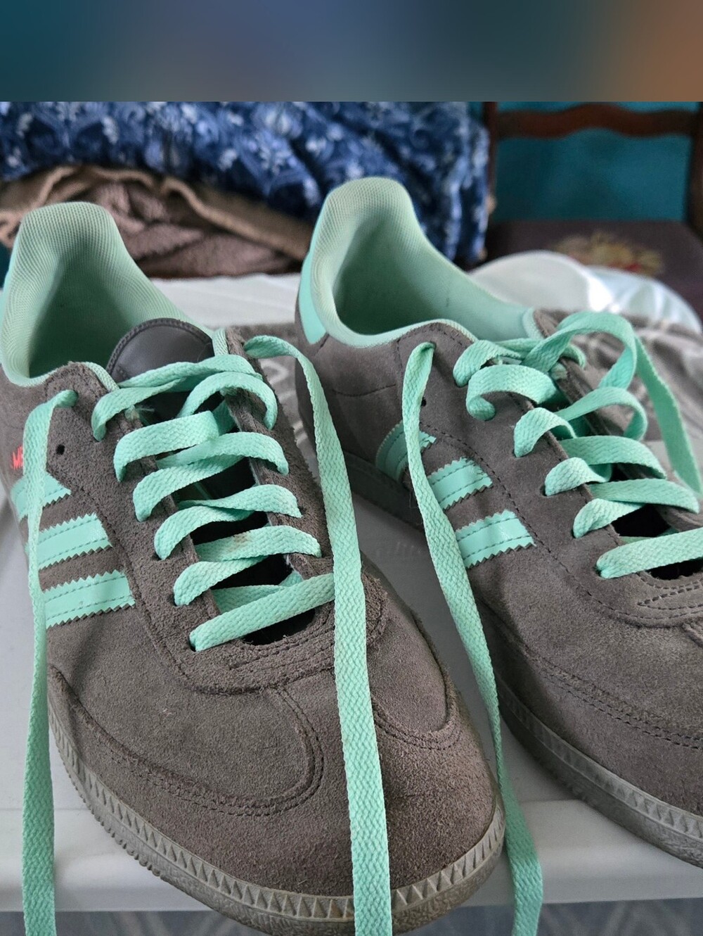 adidas Samba Women's Suede Sneakers in Mint and Gray - Picture 4 of 4